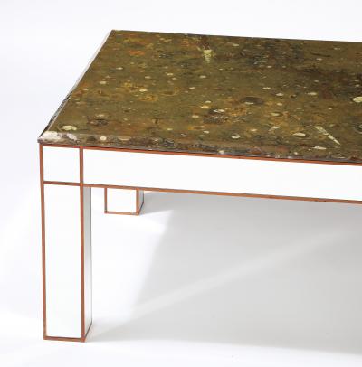 Italian Fossilized Marble and Mirrored Cocktail Table circa 1950