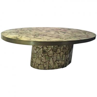 Italian Fractured Green Onyx Resin Oval Coffee Table