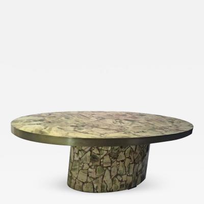 Italian Fractured Green Onyx Resin Oval Coffee Table