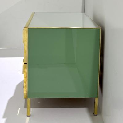 Italian Geometric Pair Postmodern Yellow Green Gray Glass Brass Chests
