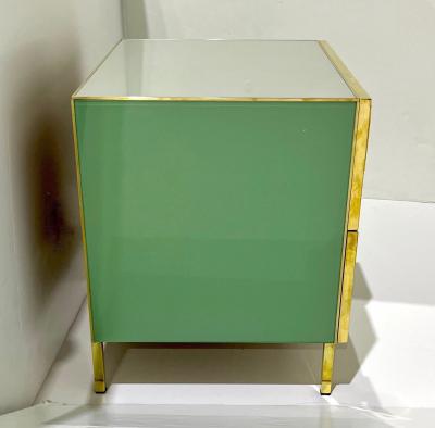 Italian Geometric Pair Postmodern Yellow Green Gray Glass Brass Chests