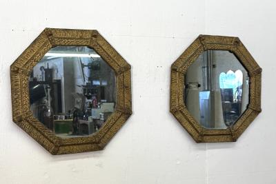 Italian Gilt Iron Octagonal Mirror with Textured Frame 20th Century
