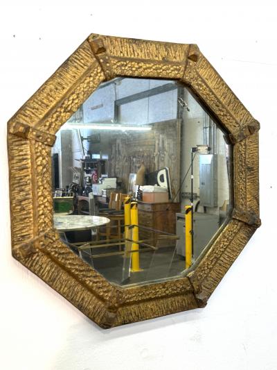 Italian Gilt Iron Octagonal Mirror with Textured Frame 20th Century
