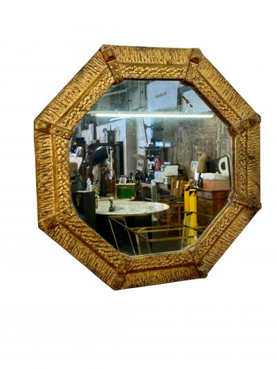 Italian Gilt Iron Octagonal Mirror with Textured Frame 20th Century
