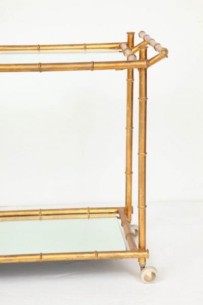 Italian Gilt Iron Stylized Bamboo Serving Bar Cart
