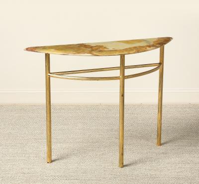 Italian Gilt Iron and Agate Demi Lune Console Table circa 1970