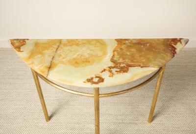 Italian Gilt Iron and Agate Demi Lune Console Table circa 1970