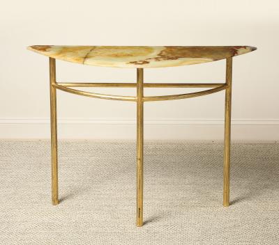 Italian Gilt Iron and Agate Demi Lune Console Table circa 1970