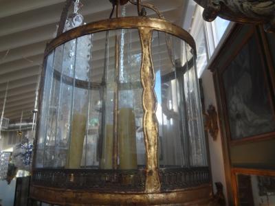 Italian Gilt Iron and Glass Lantern
