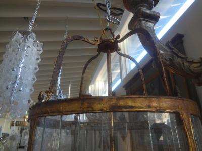 Italian Gilt Iron and Glass Lantern