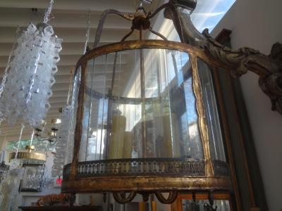 Italian Gilt Iron and Glass Lantern