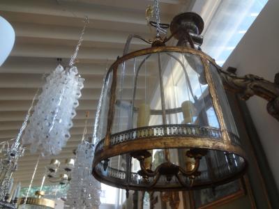 Italian Gilt Iron and Glass Lantern