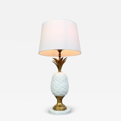 Italian Gilt Metal Ceramic and Carrara Marble Pineapple Table Lamp