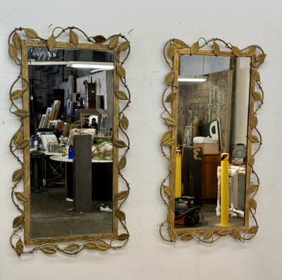 Italian Gilt Metal Vine Mirror with Sculptural Leaf Frame Mid Century
