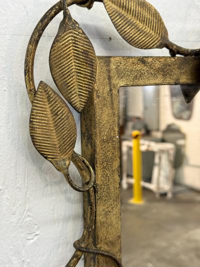 Italian Gilt Metal Vine Mirror with Sculptural Leaf Frame Mid Century