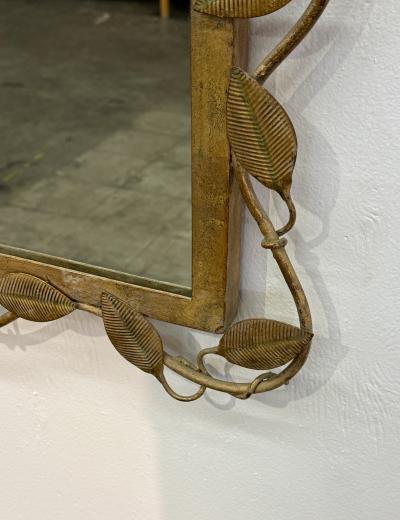 Italian Gilt Metal Vine Mirror with Sculptural Leaf Frame Mid Century