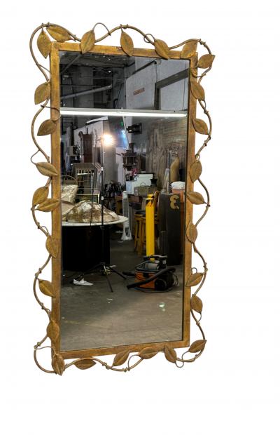 Italian Gilt Metal Vine Mirror with Sculptural Leaf Frame Mid Century