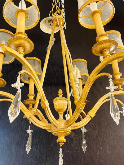 Italian Gilt Metal and Crystal Chandelier with Glass Shades