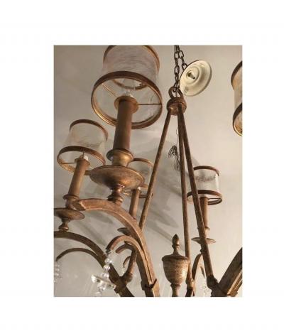 Italian Gilt Metal and Crystal Chandelier with Glass Shades