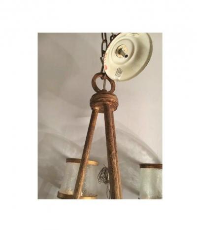 Italian Gilt Metal and Crystal Chandelier with Glass Shades