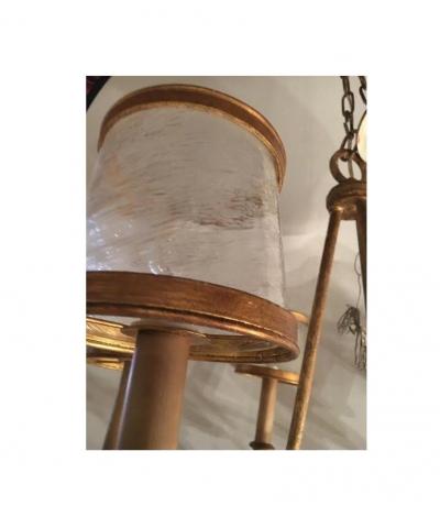 Italian Gilt Metal and Crystal Chandelier with Glass Shades