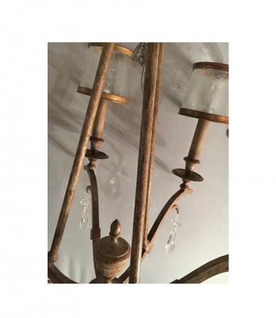 Italian Gilt Metal and Crystal Chandelier with Glass Shades