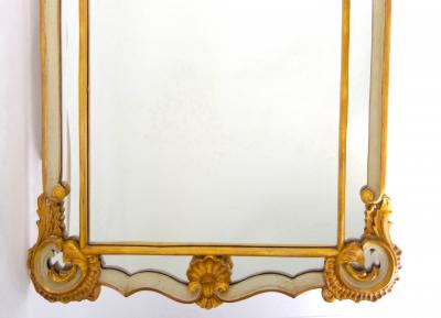 Italian Gilt Wood Paint Decorated Frame Hanging Wall Beveled Mirror
