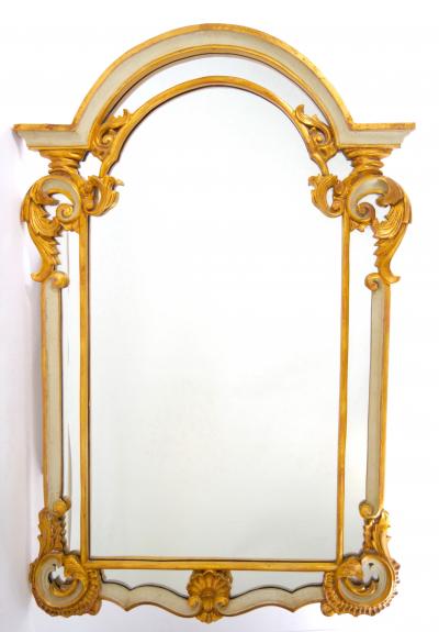 Italian Gilt Wood Paint Decorated Frame Hanging Wall Beveled Mirror