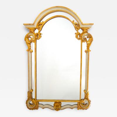 Italian Gilt Wood Paint Decorated Frame Hanging Wall Beveled Mirror