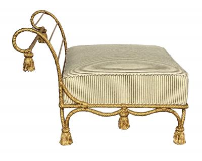 Italian Gilt iron Rope Twist Bench with Giltwood Tassels