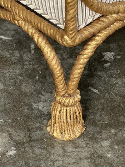 Italian Gilt iron Rope Twist Bench with Giltwood Tassels