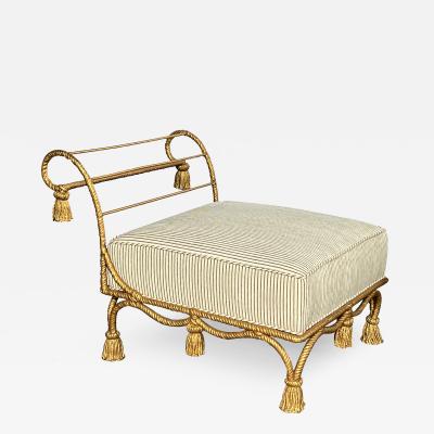 Italian Gilt iron Rope Twist Bench with Giltwood Tassels
