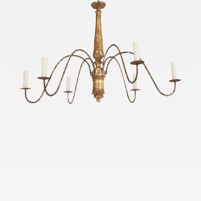 Italian Giltwood and Iron Six Arm Chandelier