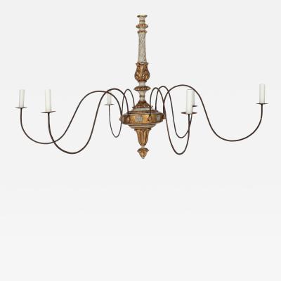Italian Giltwood and Painted Six Arm Chandelier