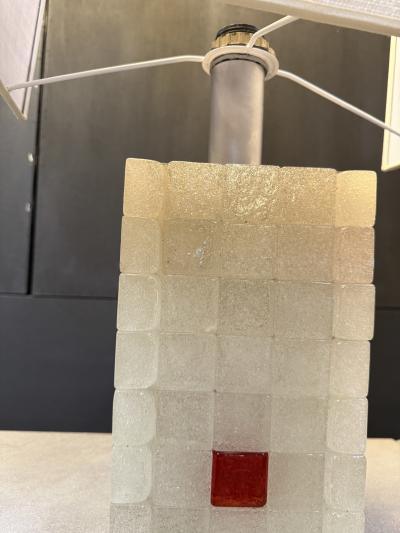 Italian Glass Block Table Lamp with Red Accents 1970s