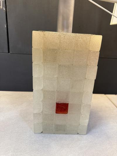 Italian Glass Block Table Lamp with Red Accents 1970s