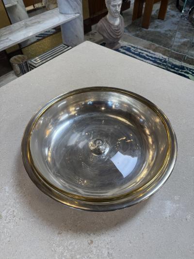 Italian Glass and Silver Plate Serving Bowl with Brass Rim 1970s