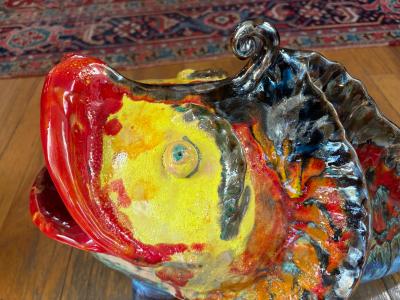 Italian Glazed Terracotta Fish Sculpture
