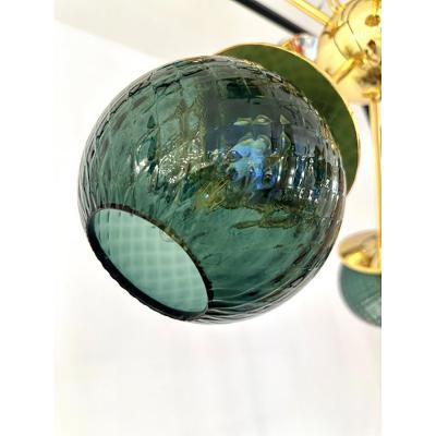 Italian Gold Chandelier Sputnik in Murano Glass Style Green Balloton 
