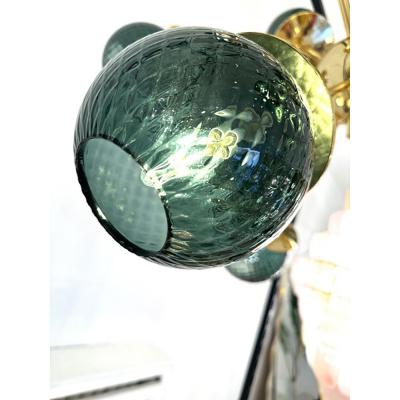 Italian Gold Chandelier Sputnik in Murano Glass Style Green Balloton 