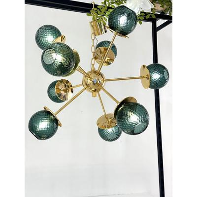 Italian Gold Chandelier Sputnik in Murano Glass Style Green Balloton 