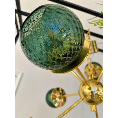 Italian Gold Chandelier Sputnik in Murano Glass Style Green Balloton 