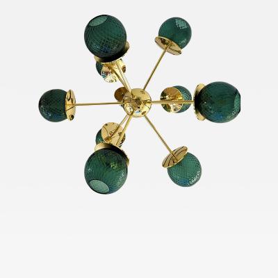 Italian Gold Chandelier Sputnik in Murano Glass Style Green Balloton 