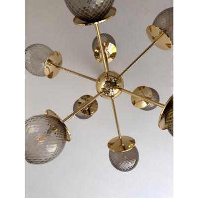 Italian Gold Chandelier Sputnik in Style Murano Glass Smoked Balloton