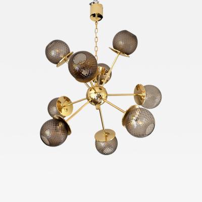 Italian Gold Chandelier Sputnik in Style Murano Glass Smoked Balloton 