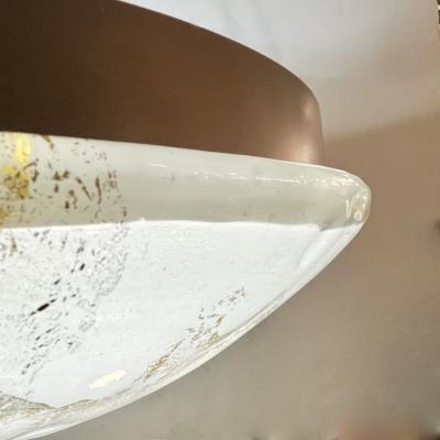 Italian Gold Frosted Crystal Murano Glass Bronze Round Flush Mount Pendant
