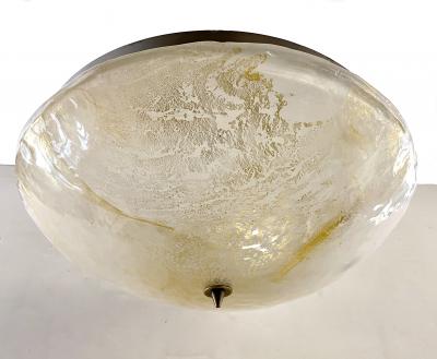 Italian Gold Frosted Crystal Murano Glass Bronze Round Flush Mount Pendant