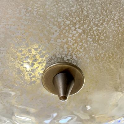 Italian Gold Frosted Crystal Murano Glass Bronze Round Flush Mount Pendant