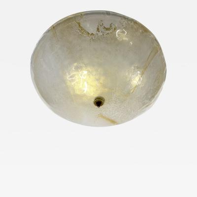 Italian Gold Frosted Crystal Murano Glass Bronze Round Flush Mount Pendant