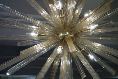 Italian Gold Infused Murano Glass and Satin Brass Diameter Sputnik Chandelier